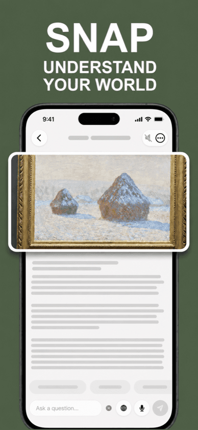 Mewseum showing a photographed painting with an explanation and a question field