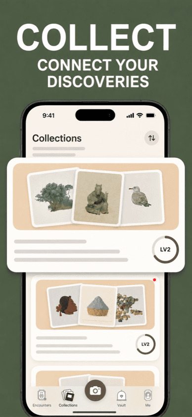 Mewseum Collections showing themed albums of past discoveries