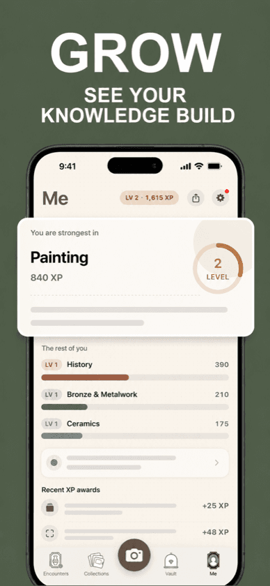 Mewseum profile showing category levels and experience points